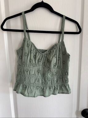 Hollister Sage Green Eyelet Cropped Tank